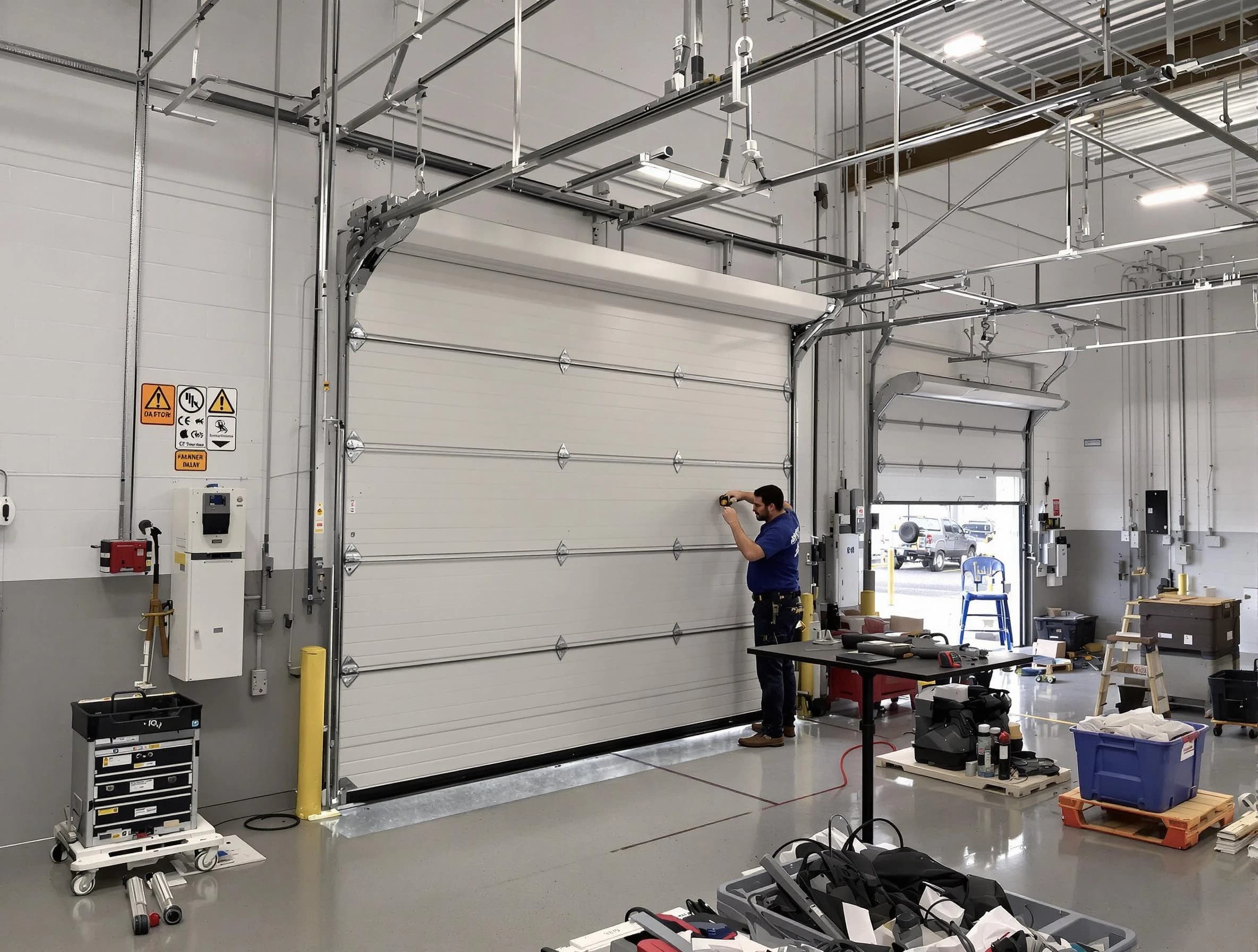 Commercial garage door repair being performed by Chester Garage Door Repair expert in Chester