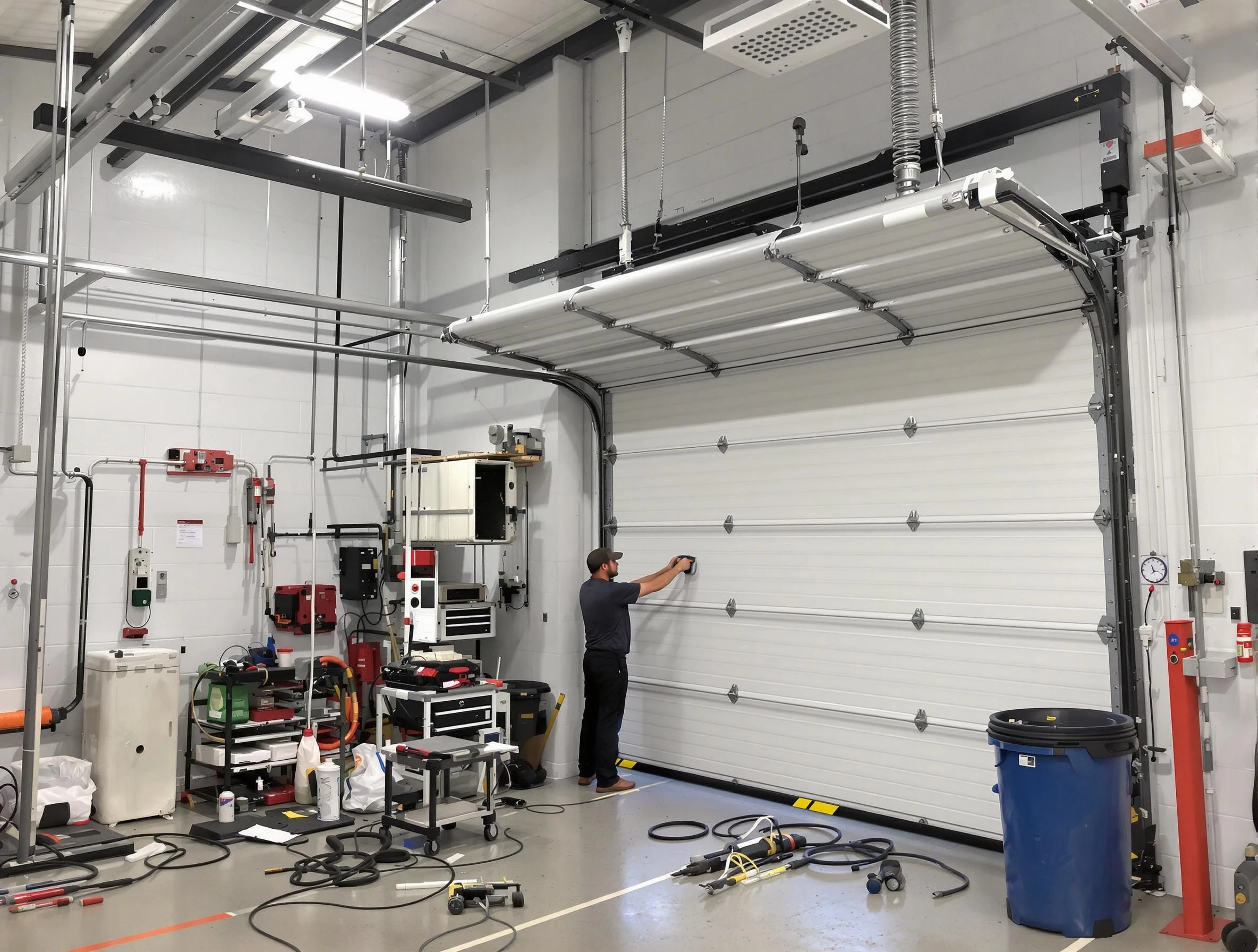Chester Garage Door Repair certified technician performing commercial door repair at a Chester business facility