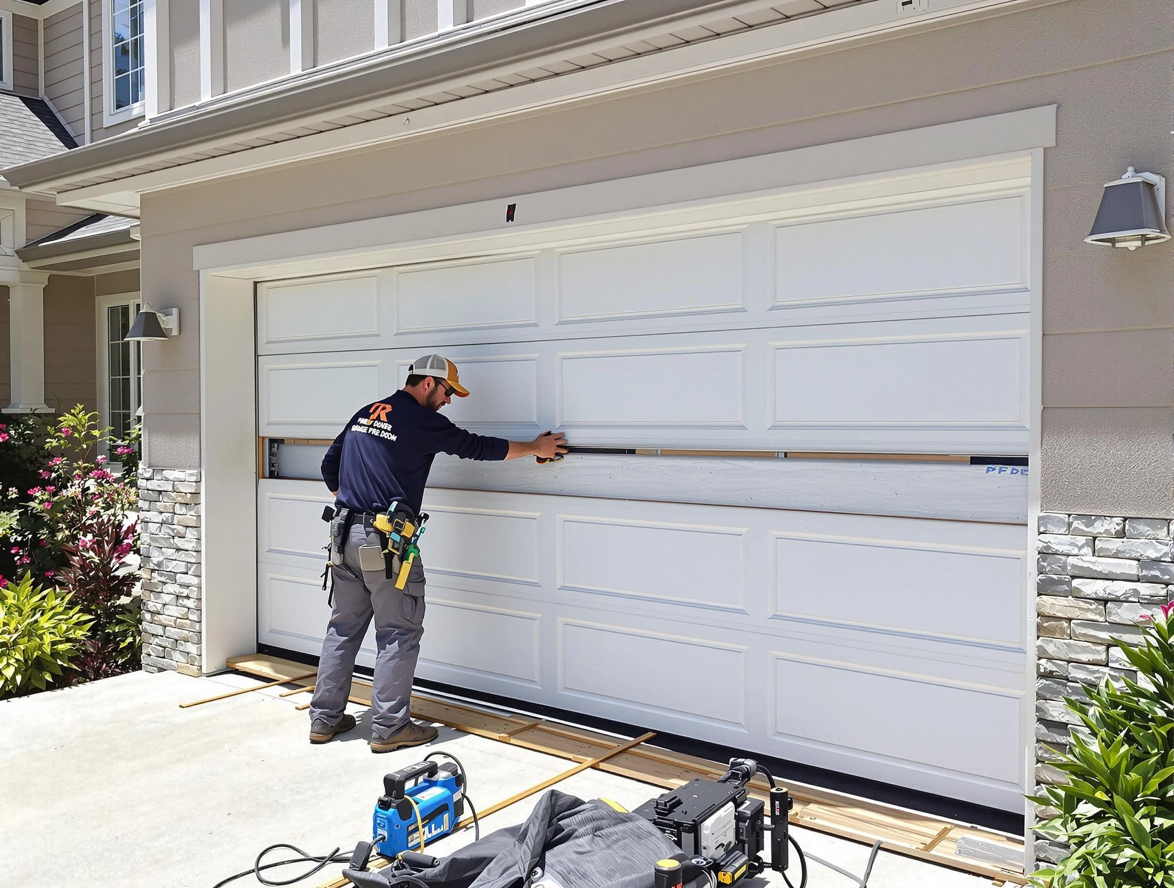 Chester Garage Door Repair team performing complete garage door replacement at Chester residence