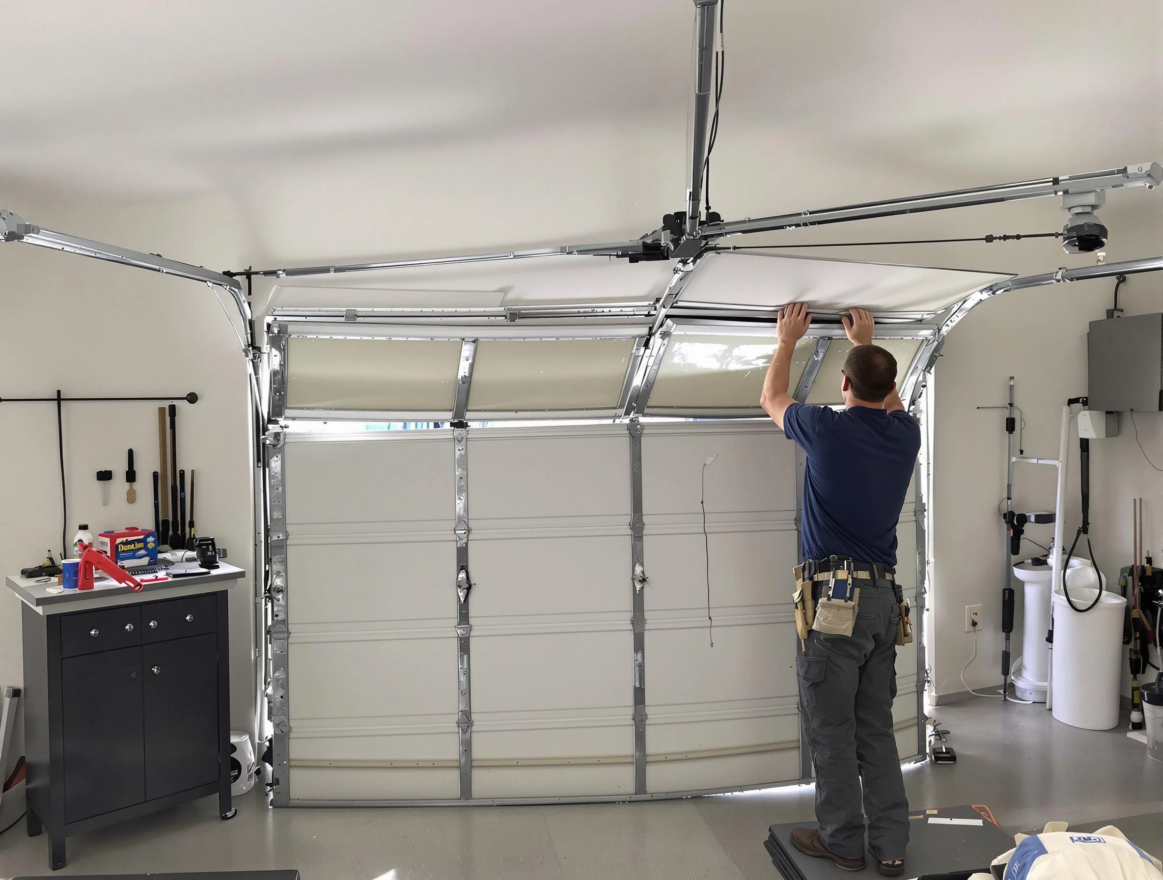 Chester Garage Door Repair specialist performing precise section replacement on Chester garage door